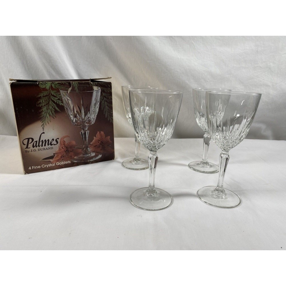 Set Of 4 Vintage J.G. Durand  Palmes Crystal Goblets Wine Glass Made In France
